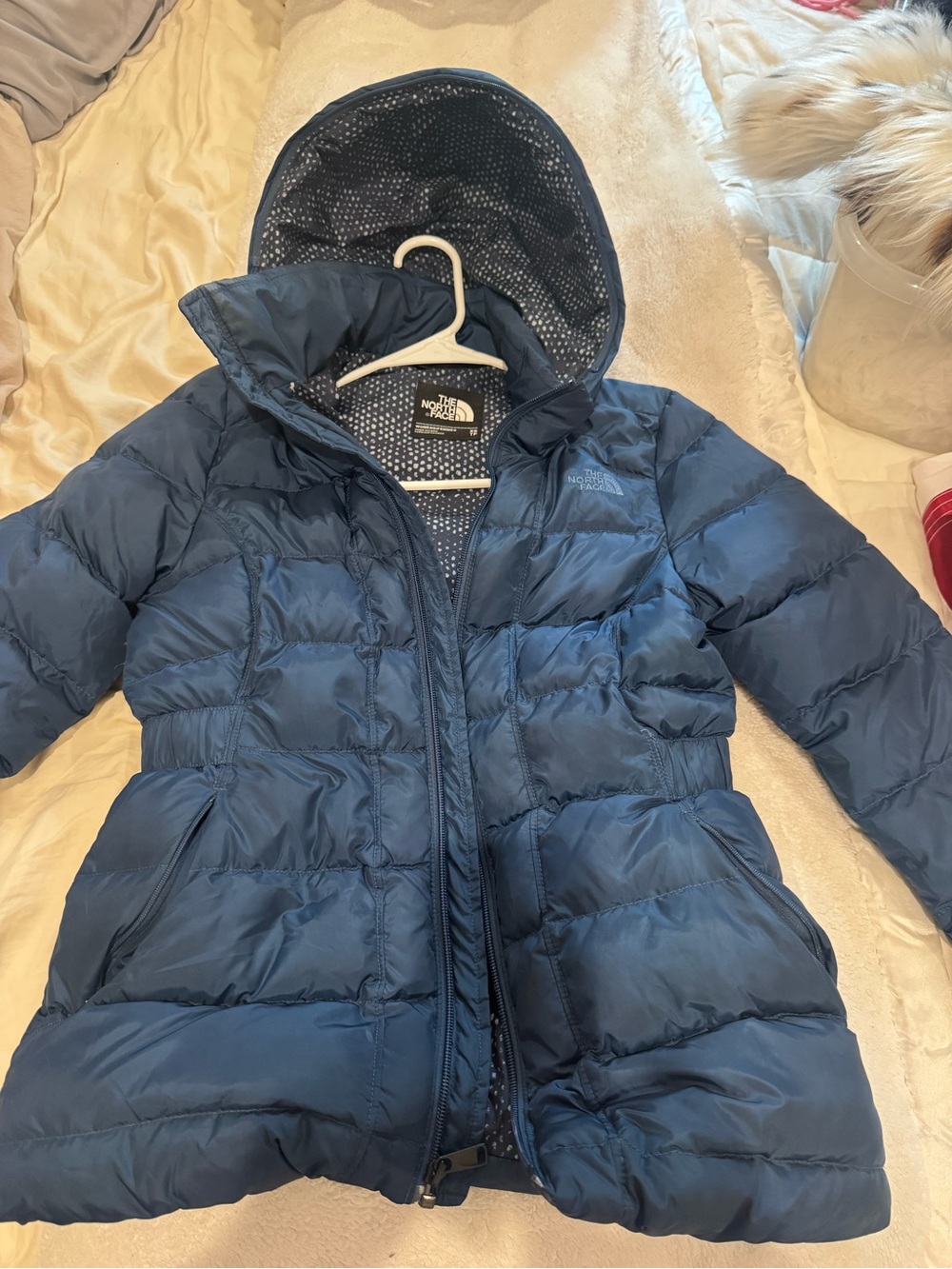 The North Face Girls' Dark Blue Quilted Hooded Puffer Jacket